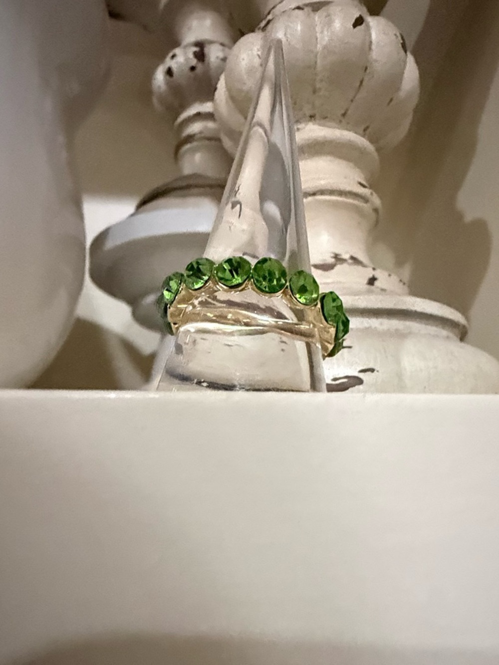 Large Gold Tone and Lime Green Faux Stone Ring Band - Picture 5 of 9